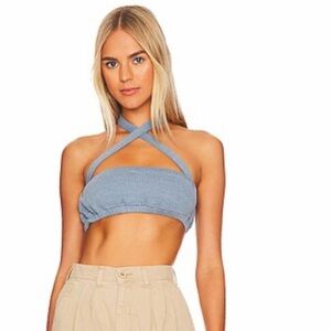 WeWoreWhat Denim Blue Halter Crop Top